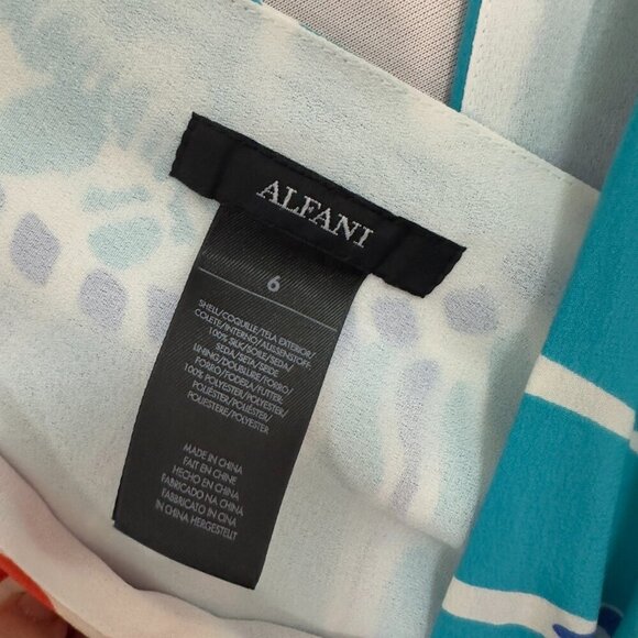 Sleeveless Silk-Inspired Dress with Blue & Orange Botanical Pattern  (SIZE 6) - Picture 6 of 16